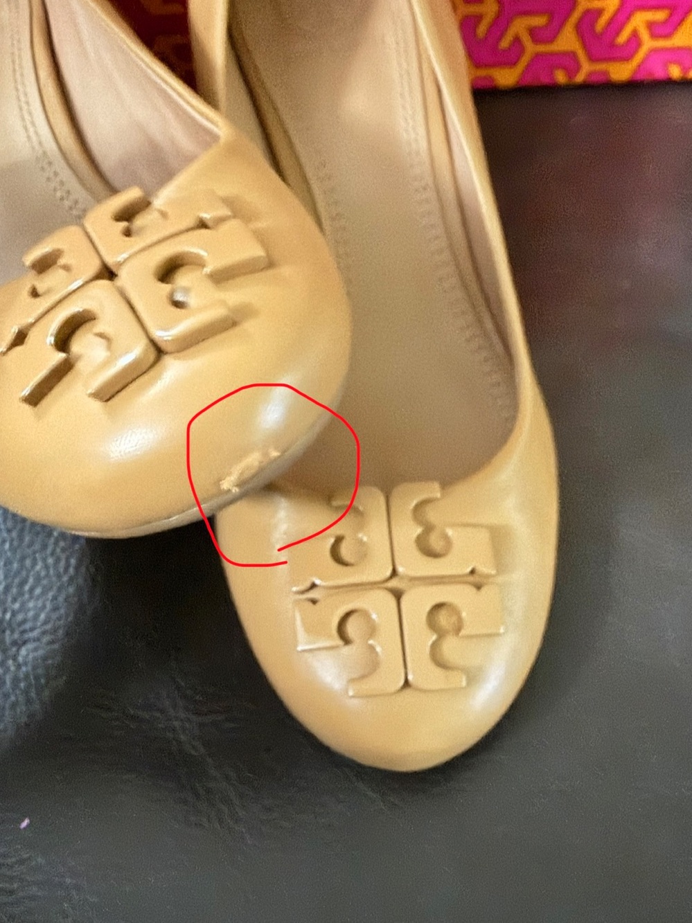 Tory Burch Blond Leather Wedge Pumps with Logo Medallion - Picture 6 of 8